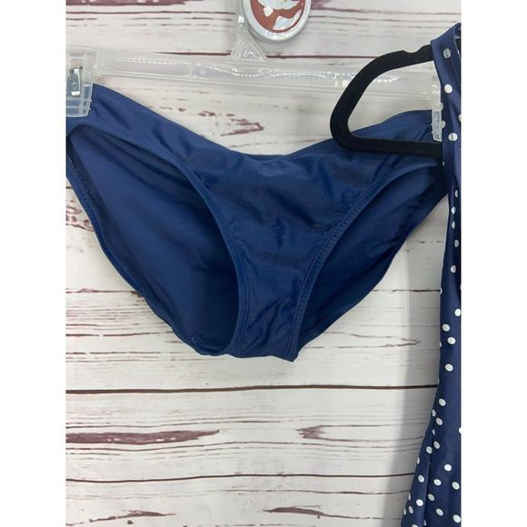 Merona Navy Blue Polka Dotted Size Medium 2 Piece Padded Tankini Swimsuit - Picture 3 of 8